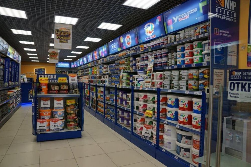 Стеллаж для продажи обоев и краски
